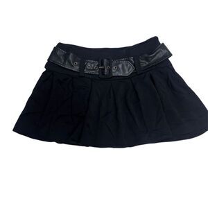 VGUC Ramy Brook Women's Black Pleated Mini Skort w/ Faux Leather Belt Size 8
